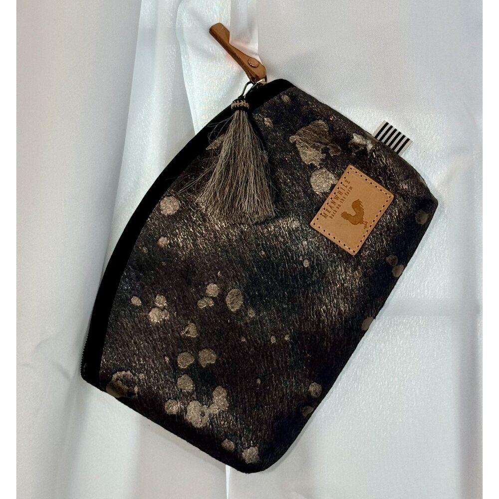 Meanwhile Back on the Farm Metallic Leather Clutch Pouch • Horsehair Tassel